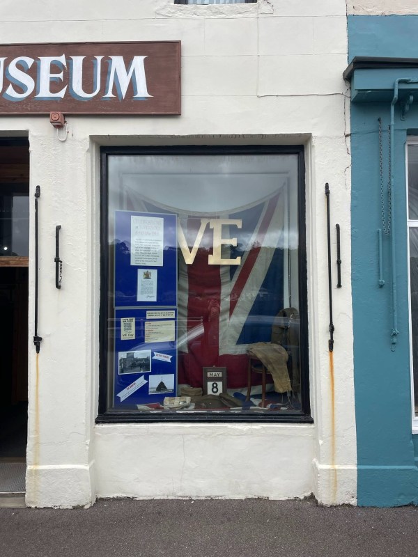 The window display at Mull Museum in Tobermory marking the 80th anniversary of VE Day.